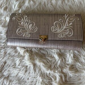 Champagne colored wallet with Embroidered Swirls